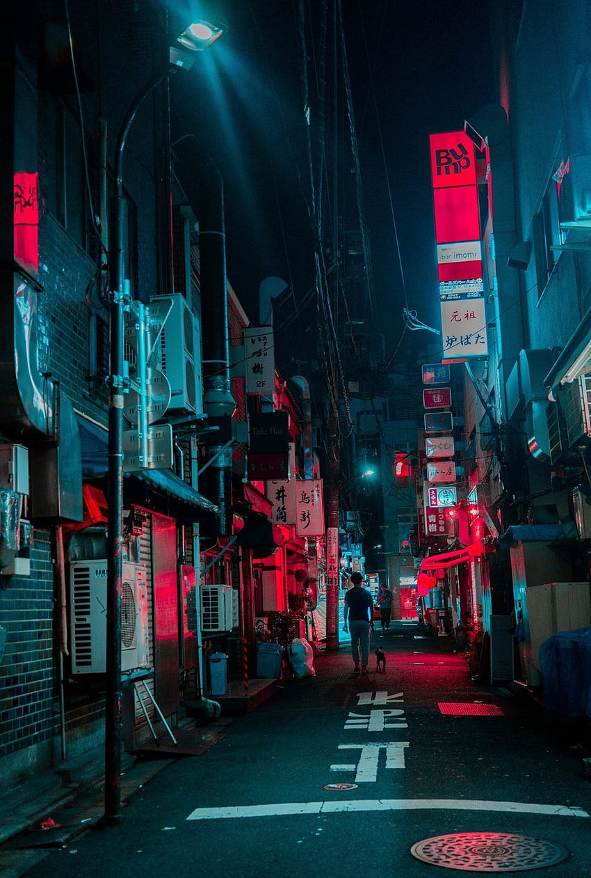 this of street, person, cyberpunk and tokyo in Japan by Steve Roe, anime street cyberpunk wallpaper ponsel HD