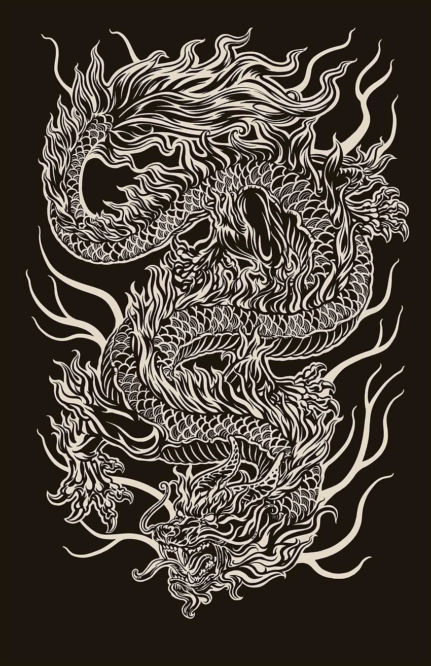 Schwarzweiss-Tiger-Zeichnung, Drache yin Yang iphone HD-Handy-Hintergrundbild