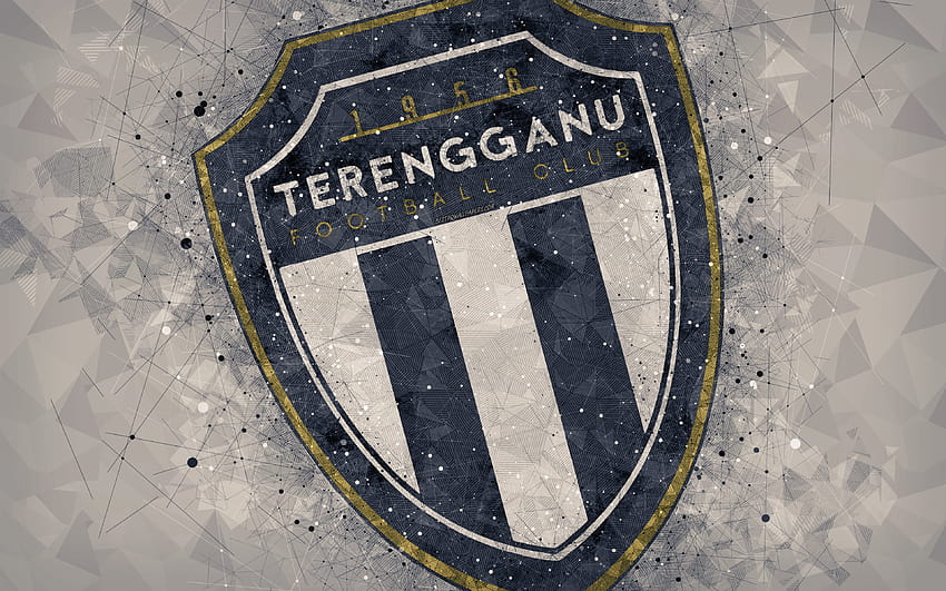 Terengganu FC, logo, geometric art, Malaysian football club, gray background, Malaysia Super League, Kuala Terengganu, Malaysia, football with resolution 3840x2400. High Quality HD wallpaper