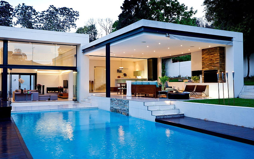 Piękny luksusowy dom z basenem dla luksusowego domu Tapeta HD
