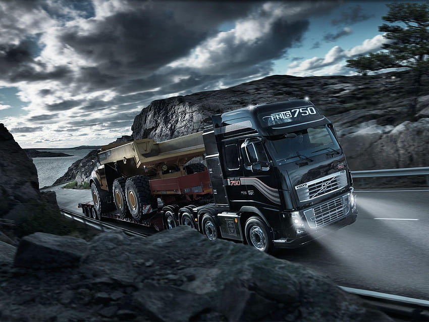 Ciężarówka Volvo, czarna ciężarówka volvo Tapeta HD