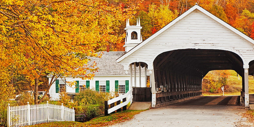 미국에서 가장 목가적인 Covered Bridges, 가을 덮힌 다리 방문 HD 월페이퍼