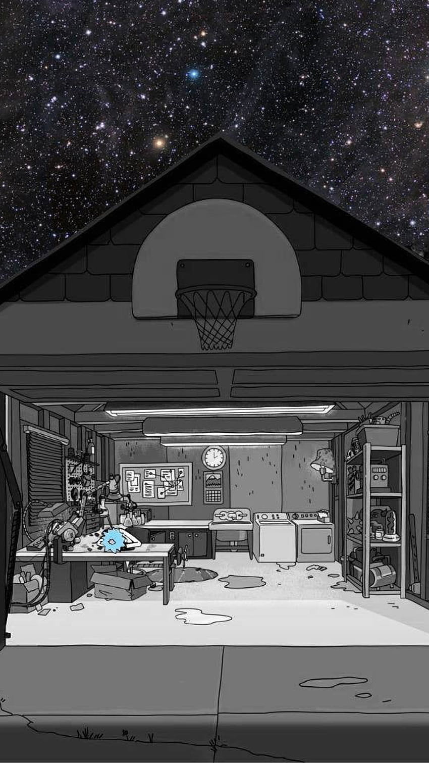 Ilustracja w garażu, Rick i Morty, Unity • For You For & Mobile, garaż Ricka i Morty'ego Tapeta na telefon HD