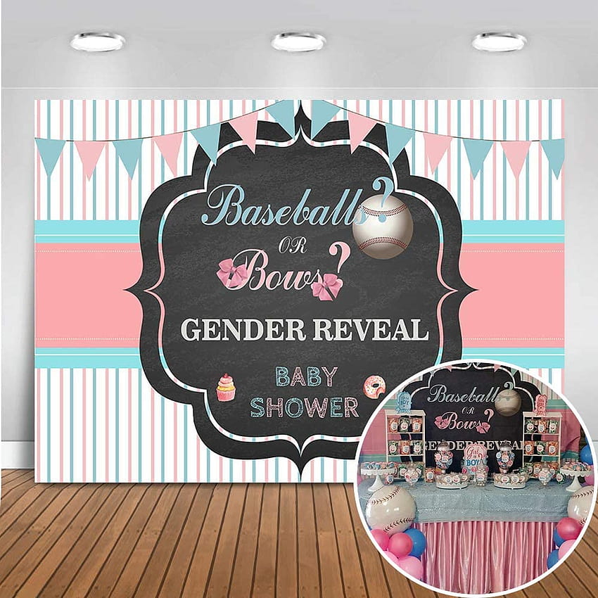 Gender Reveal Baby Shower Backdrop Baseball or Bows Baby Shower Backgrounds Baby 7x5ft Vinyl Gender Reveal Party Banner Supplies Decoration HD phone wallpaper