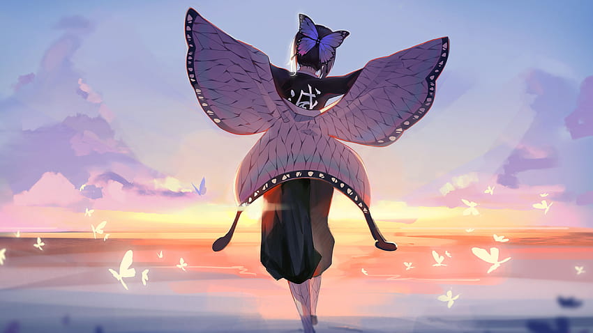Demon Slayer Butterfly Girl Walk, butterfly girl at sunset HD wallpaper