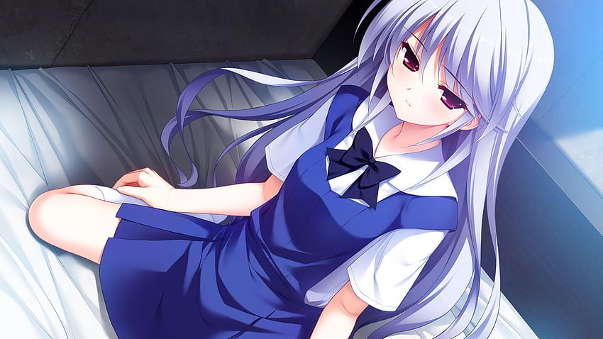 Dziewczyna, siedząca na łóżku, smutna twarz, smutne twarze anime Tapeta HD