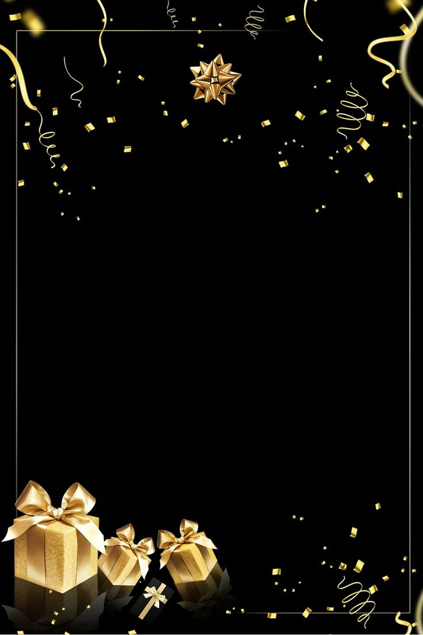 Złote zaproszenie czarne tła, złote urodziny Tapeta na telefon HD
