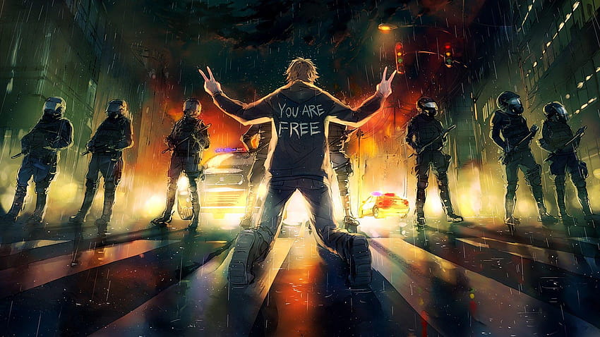 riot, police, slogan, artwork :: HD wallpaper