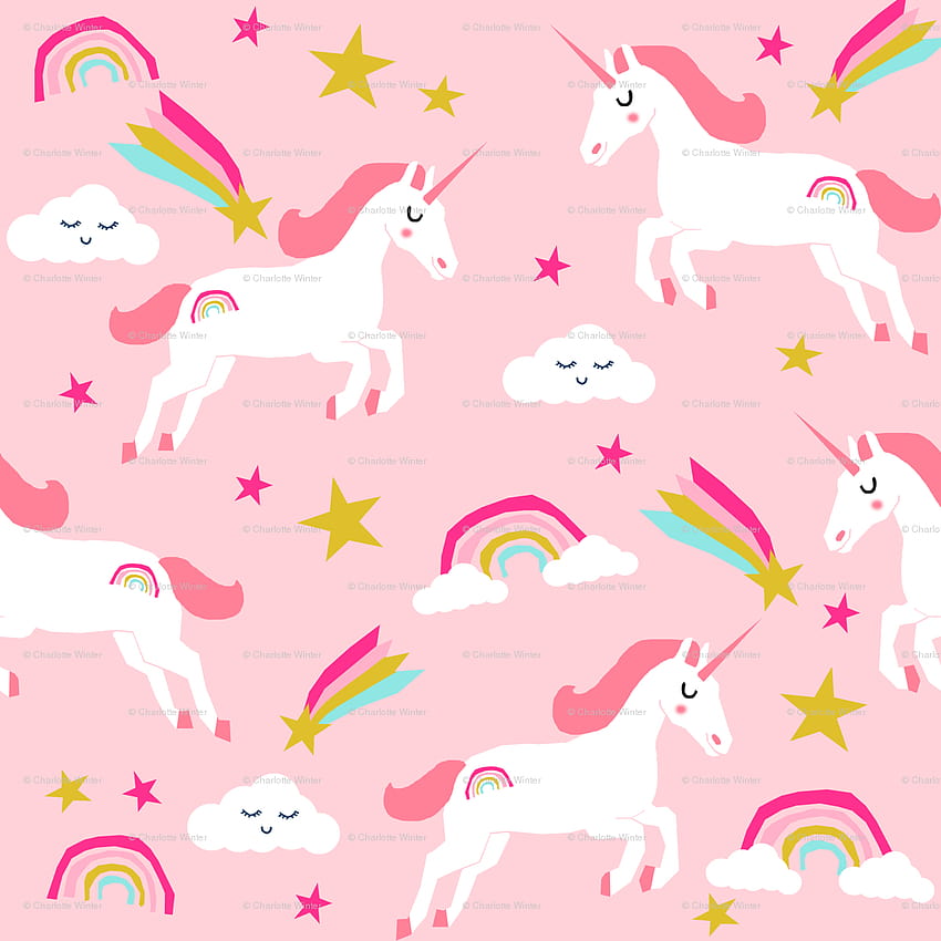 Unicorn Bright Colors Fabric Rainbow Clouds Stars Cute, girl and unicorn HD phone wallpaper